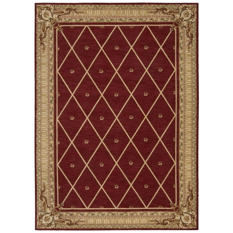 Traditional Round Wool Area Rug with Fringe Border