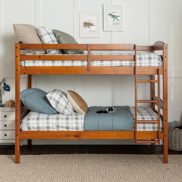 Traditional Twin Bunk Bed in Warm Cherry Finish with Slats