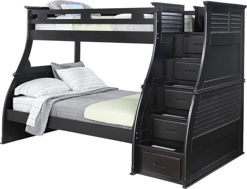 Traditional Twin Over Full Wood Bunk Bed & Staircase Entry