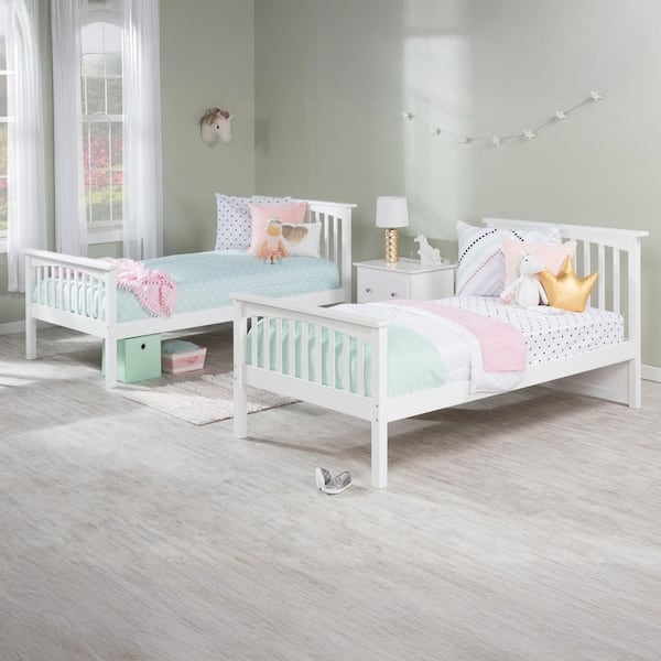 Traditional White Bunk Bed featuring Vertical Slatted Headboards