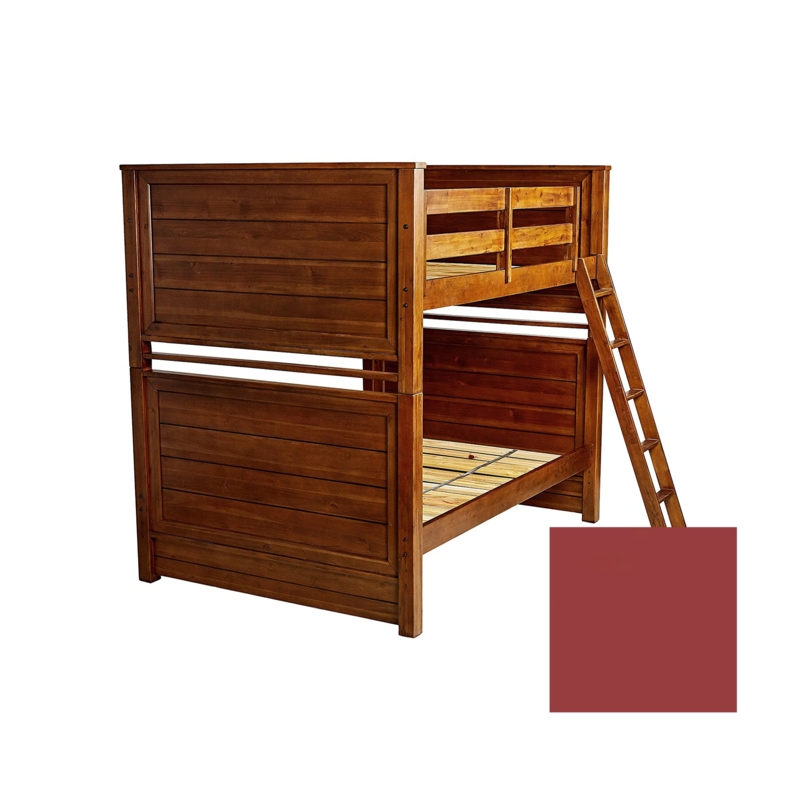Traditional Wood Bunk Bed With Reddish Brown Finish And Slanted Ladder