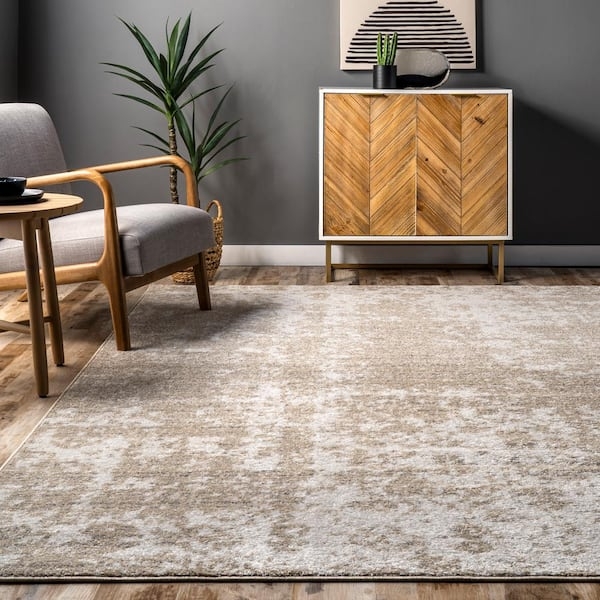 Transitional Area Rug Distressed Abstract Pattern Beige Cream
