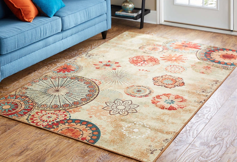 Transitional Area Rug Distressed Navy Medallion Pattern Durable Decor