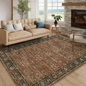 Transitional Area Rug, Vintage Blue and Peach Oriental Medallion