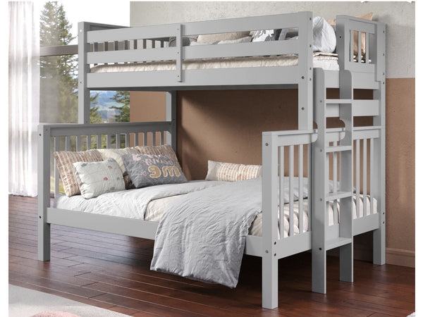 Transitional Gray Bunk Bed with End Ladder and Slatted Guardrails