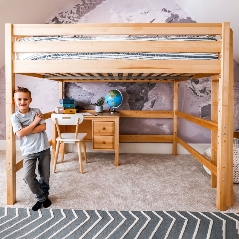 Transitional L-Shaped Bunk Bed with Painted Frame and Light Wood Desk