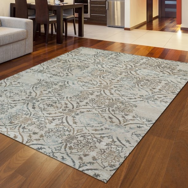 Transitional Round Area Rug, Distressed Oriental Beige