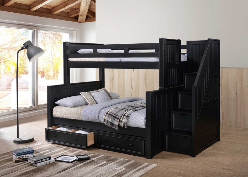 Transitional Twin Over Full Bunk Bed, Staircase & Drawers