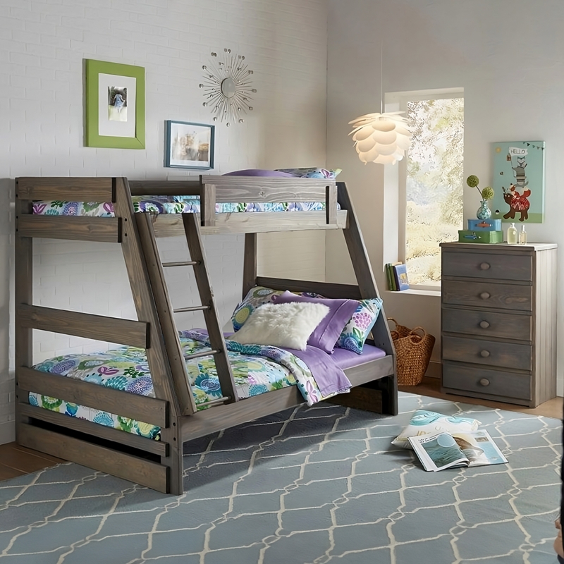 Transitional Twin Over Full Bunk Bed with Slatted Headboards