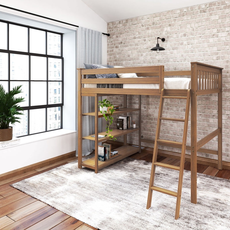Transitional White Full Loft Bed Desk and Bookcase Combo