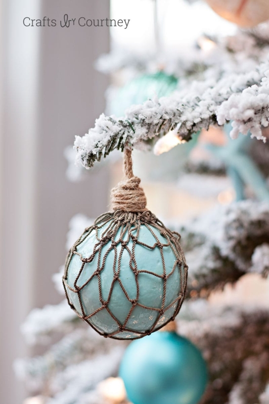 Translucent Glass Christmas Ornaments with Jute Netting and Spherical Form