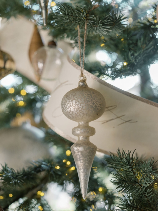 Translucent Glass Finial Ornaments in Neutral Earth Tone Holiday Palette
