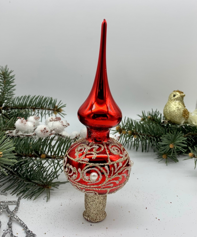 Tree Topper Red Glass Finial Recessed Indents Vintage Style