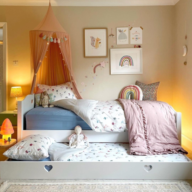 Trundle Bed with Cut-Out Handles - Low Profile Bed with Trundle