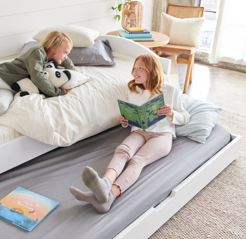 Trundle Bed with Natural Wood Finish - Natural Wood Twin Trundle Bed