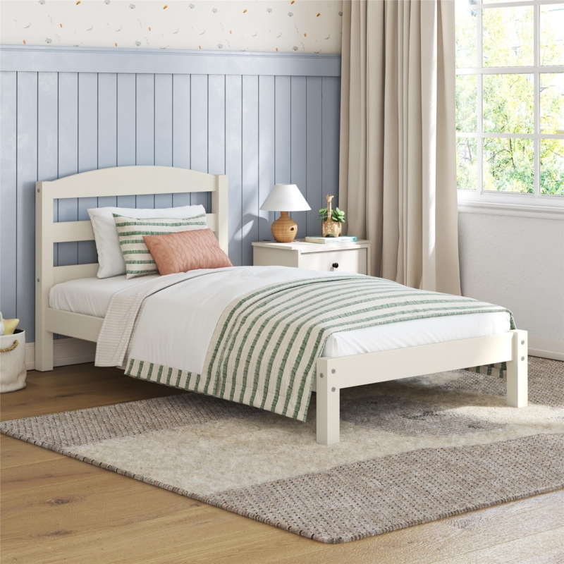 Twin Bed Frame with Slatted Footboard in Modern Farmhouse Style