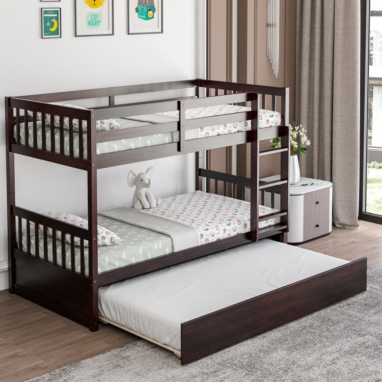 Twin Bunk Bed with Pull Out Trundle in Dark Espresso Finish