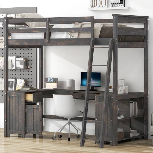 Twin Loft Bed U-Shaped Desk Compact Storage Solution