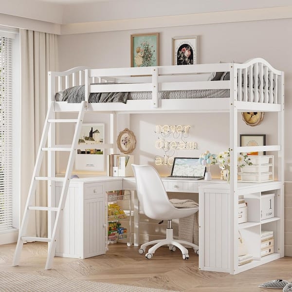 Twin Loft Bed with Storage Cabinet, Drawers, and Integrated Desk.