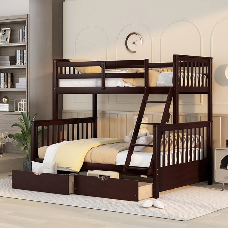 Twin Over Full Bunk Bed, Dark Finish with Underbed Storage