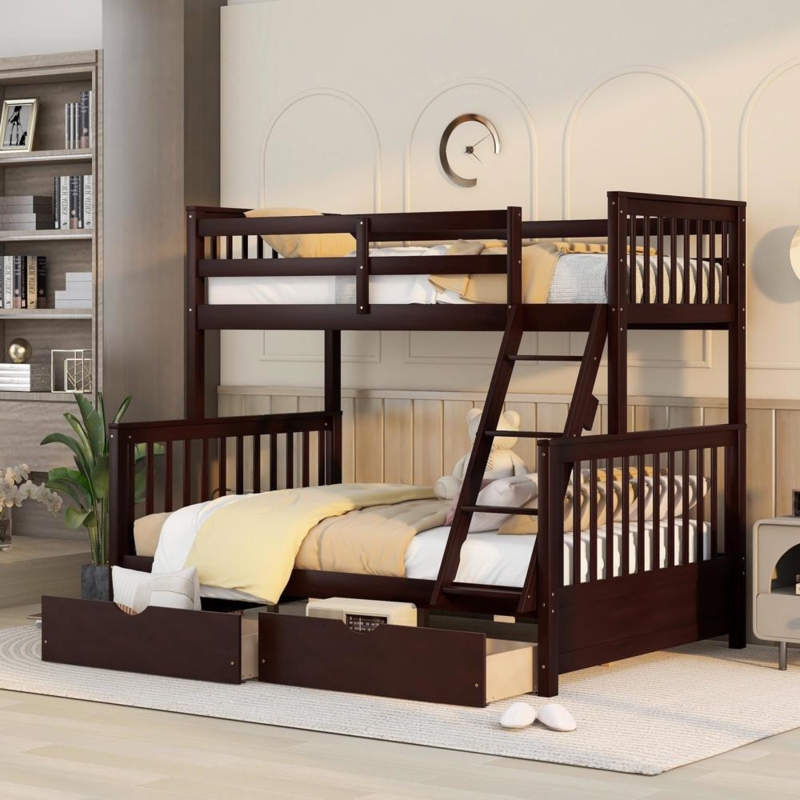 Twin over Full Bunk Bed Frame with Two Storage Drawers