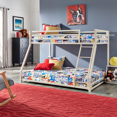 Twin Over Full Bunk Bed in Crisp White with Slatted Guardrails