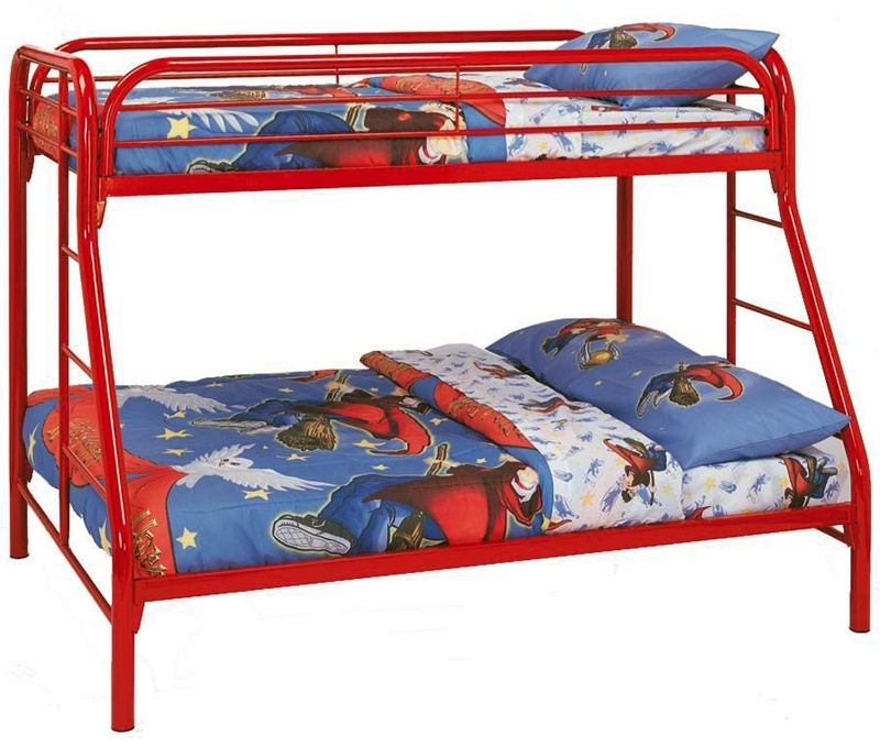Twin Over Full Bunk Bed In Glossy Red Tubular Metal