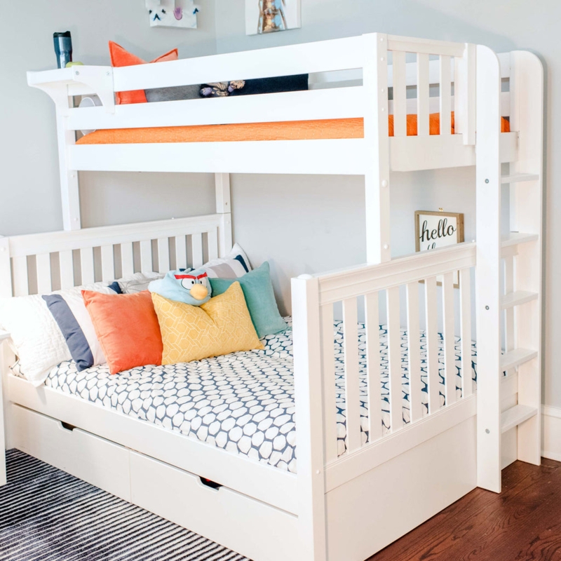 Twin Over Full Bunk Bed with Angled Ladder and Safety Handrails