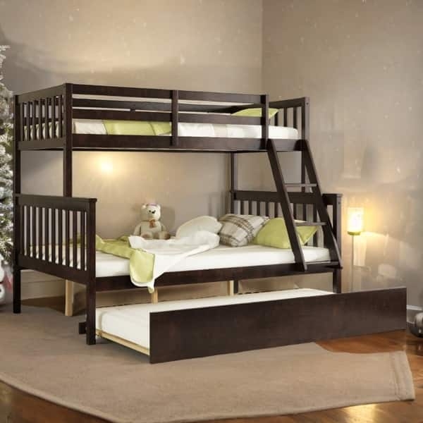 Twin over Full Bunk Bed with Pull-Out Trundle in Espresso Finish