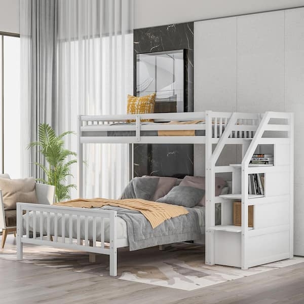 Twin Over Full Bunk Bed with Staircase Drawers and Underbed Storage.