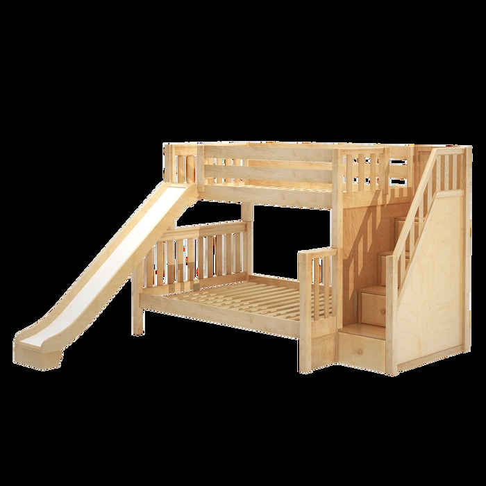 Twin Over Full Bunk Bed with Storage Staircase and Slide