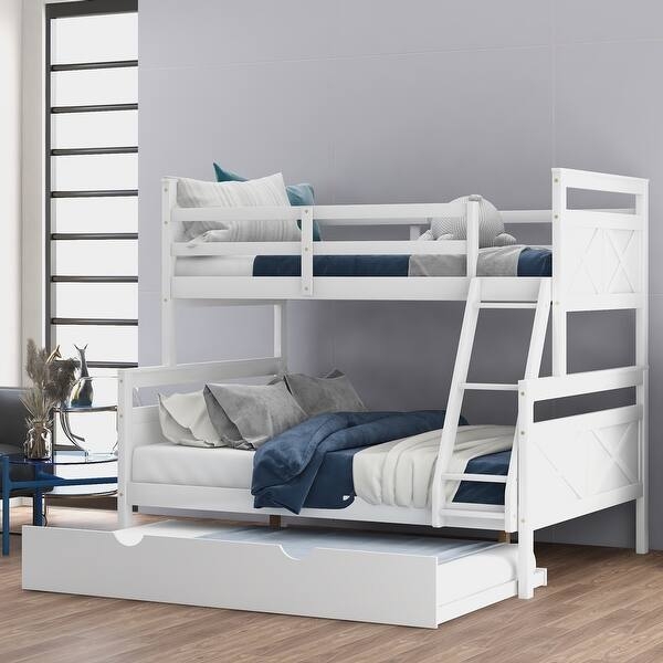 Twin over Full Bunk Bed with Trundle and Inclined Ladder
