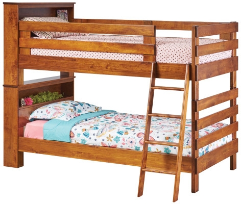 Twin Over Twin Bunk Bed Dark Wood Espresso Finish with Storage