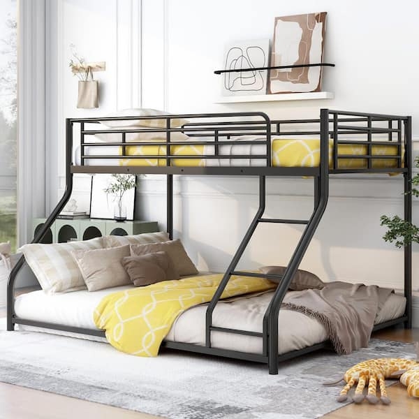 Twin XL Over Queen Metal Bunk Bed, Black & Side Ladder