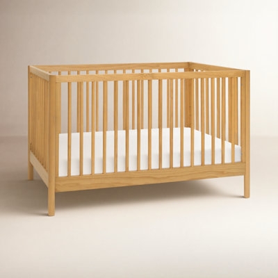Two-Tone White and Wood Crib with Mid-Century Splayed Legs