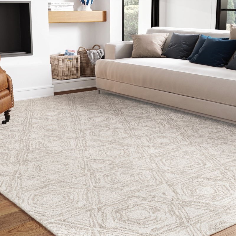 Urban Modern Area Rug, Overlapping Geometric Blocks, Navy and Grey