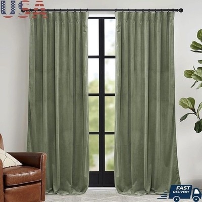 Velvet Curtains Muted Teal Pleated Header Room Darkening Drapes (69 chars)