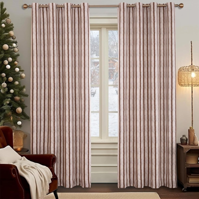 Vertical Striped Pinch Pleat Curtains Floor Length Modern Style