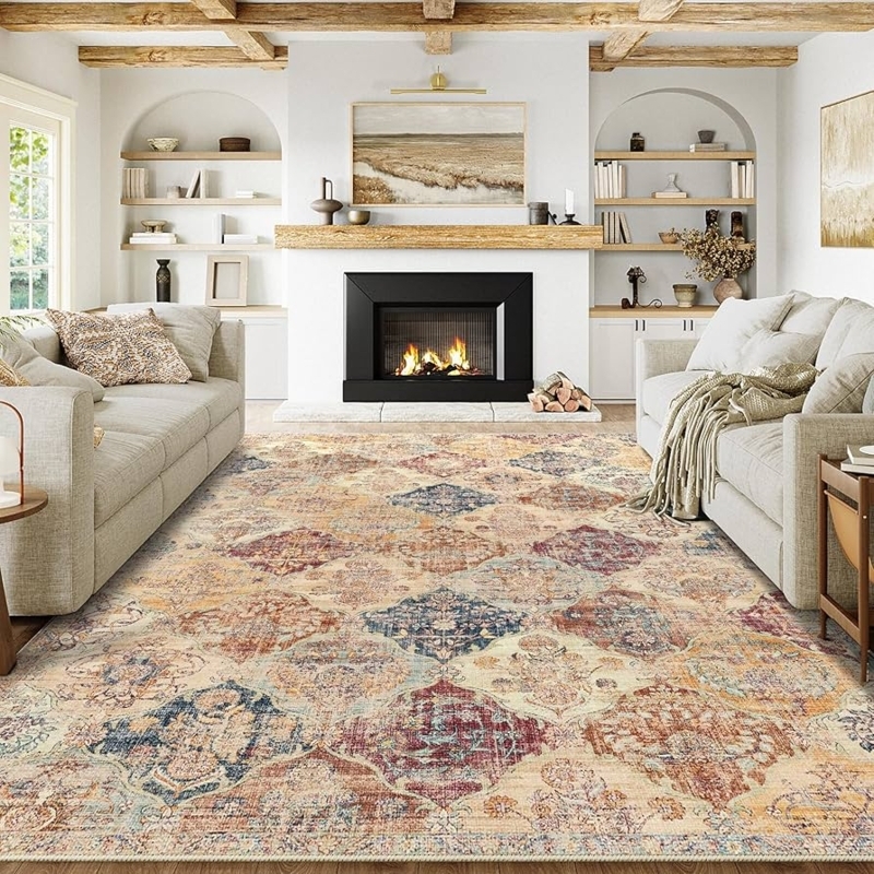 Vibrant Area Rug, Contemporary Multi-Color Abstract Design