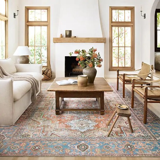 Vintage Farmhouse Entryway Runner with Distressed Oriental Motif
