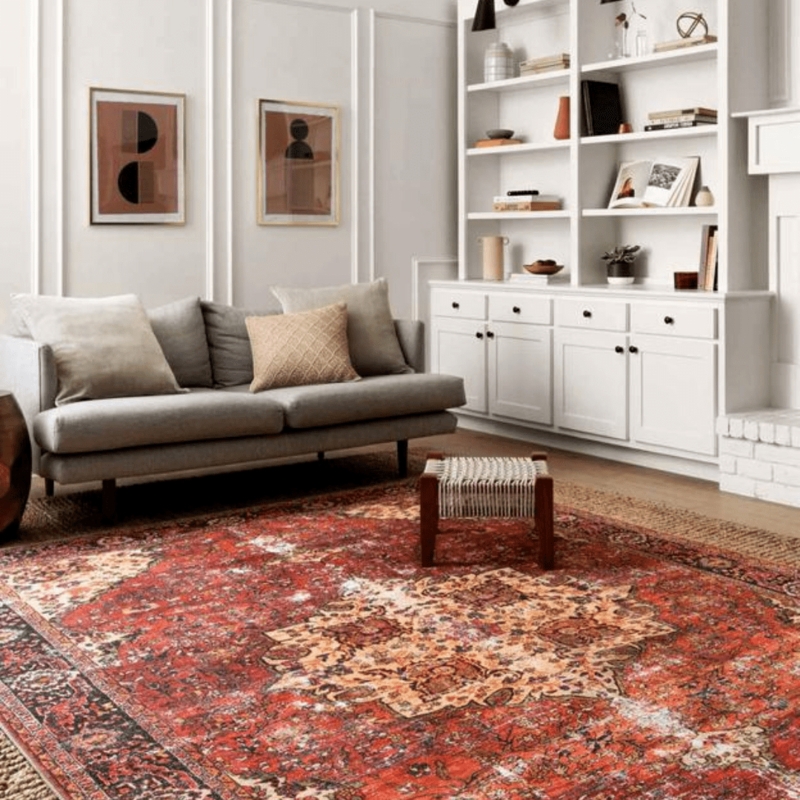 Vintage-Inspired Area Rug Faded Medallion Navy Palette