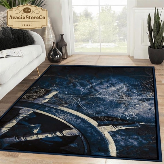 Vintage Nautical Map Area Rug, Aged Look & Sepia Tones, Maritime Decor