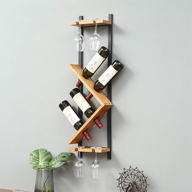 Wall Mounted Wine Rack, Compact Vertical Silhouette, Minimalist Wood Design
