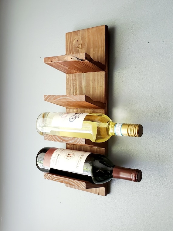 Wall Mounted Wine Rack Rustic Angled Bottle Slots Stemware Holder