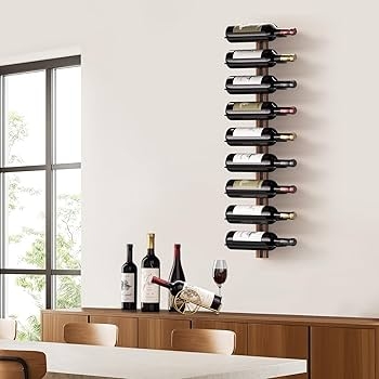 Wall Mounted Wine Rack Wood Vertical 9-Bottle Holder Rustic Display