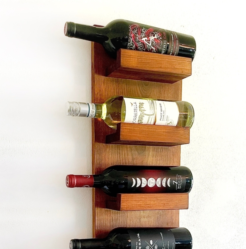 Wall Wine Rack Farmhouse Wood Vertical Tiered Bottle Cutouts