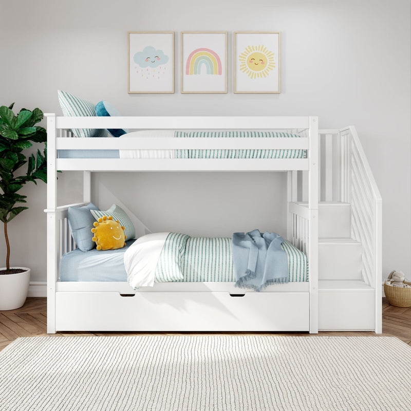 Walnut Wood Bunk Bed Staircase Entry Trundle Traditional Style