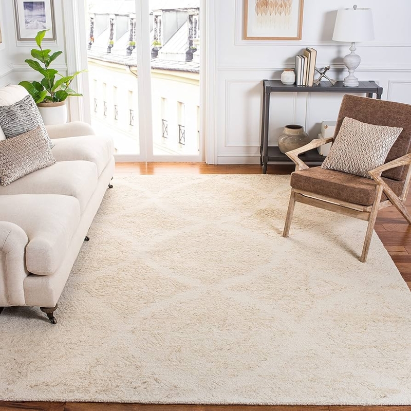 Watercolor Abstract Area Rug Square Beige Minimalist Neutral Styling