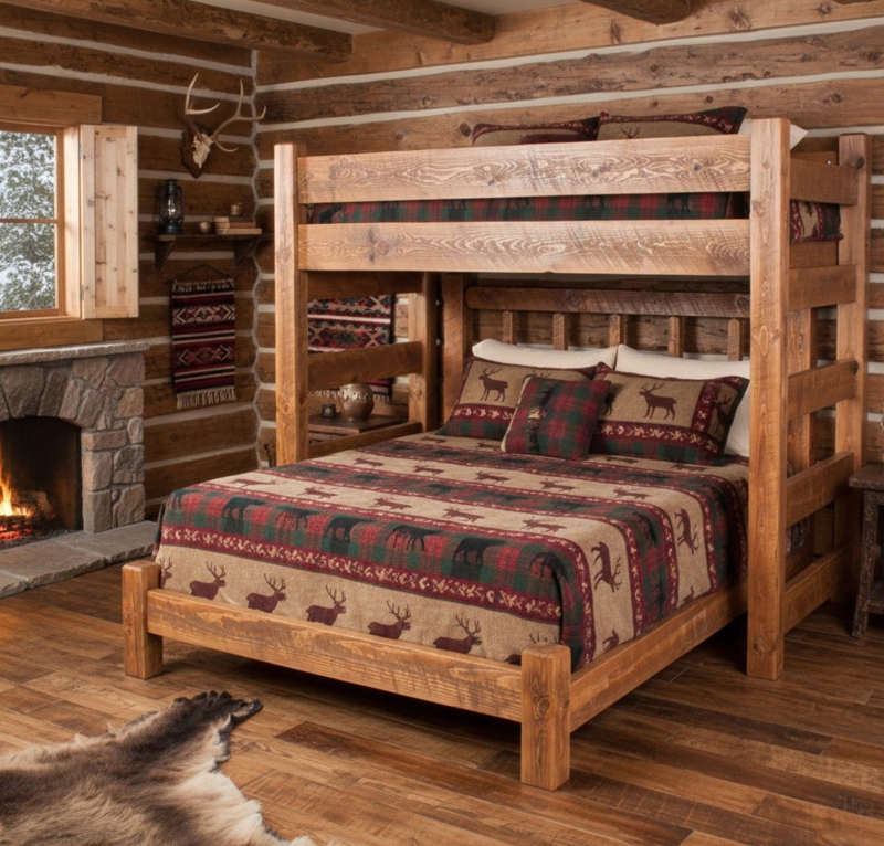 Weathered Barnwood Loft Bed with Staircase Storage Cubbies