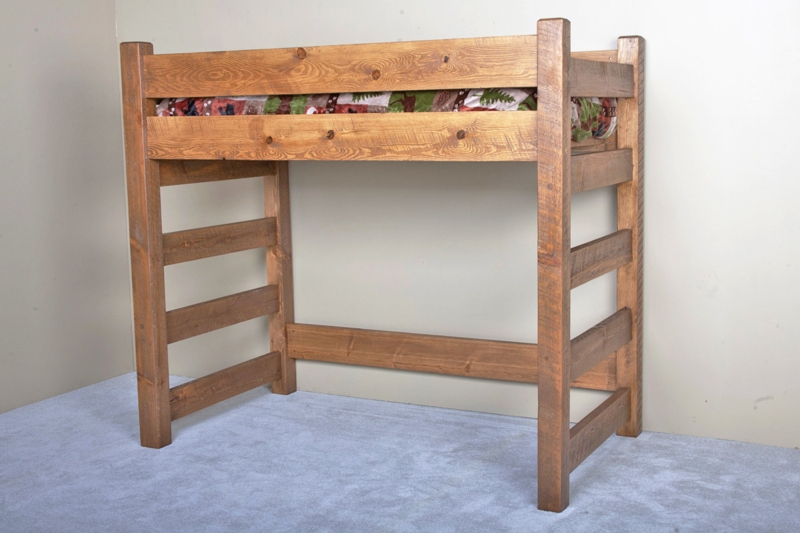Weathered Barnwood Twin Loft Bed with Desk and Ladder